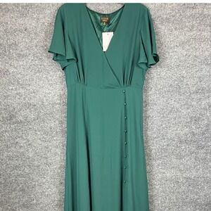 RSVP Sugarlips Maxi Dress Womens XL Green NEW Faux Wrap Flutter Sleeve Formal
